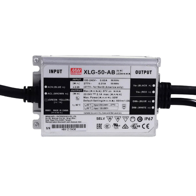 XLG-50-AB 50Watt AC100-305V Input Voltage Mean Well High-Efficacy Waterproof UL-Listed LED Display Lighting Power Supply